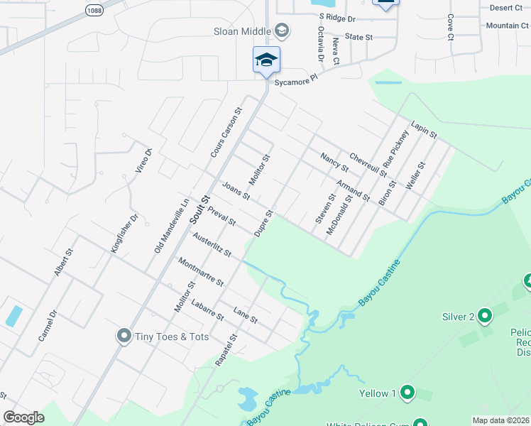 map of restaurants, bars, coffee shops, grocery stores, and more near 812 Joans Street in Mandeville