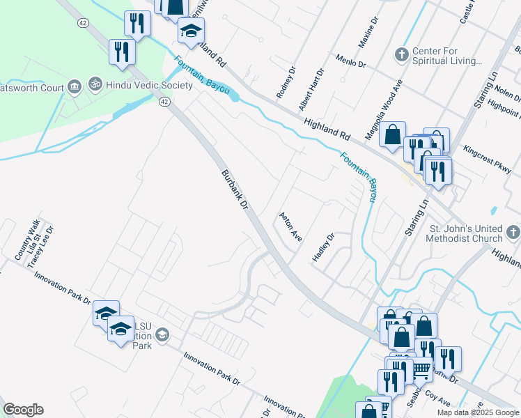 map of restaurants, bars, coffee shops, grocery stores, and more near 759 Portula Avenue in Baton Rouge