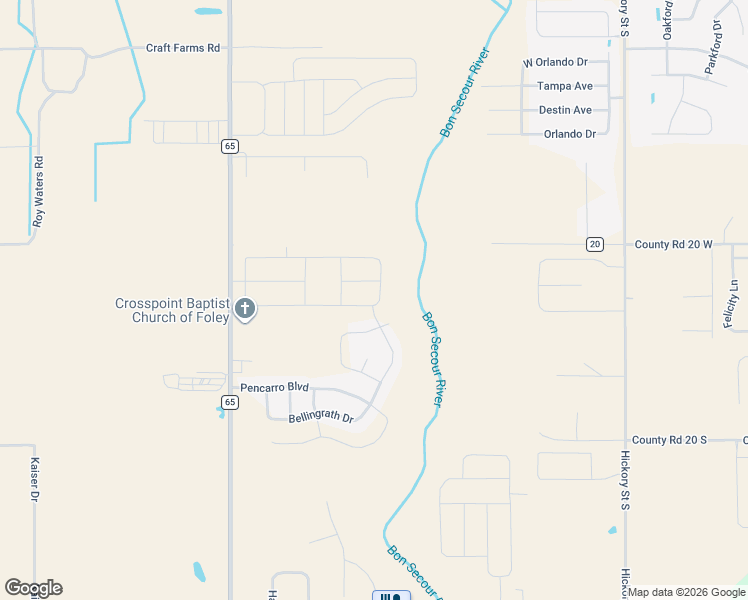 map of restaurants, bars, coffee shops, grocery stores, and more near 55 Hayward Loop in Foley