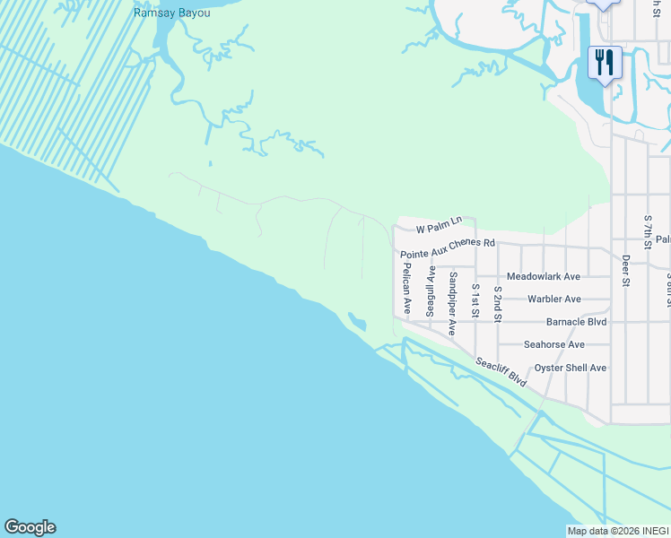 map of restaurants, bars, coffee shops, grocery stores, and more near 9805 Pointe Aux Chenes Road in Ocean Springs