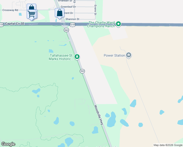 map of restaurants, bars, coffee shops, grocery stores, and more near 5320 Woodville Highway in Tallahassee
