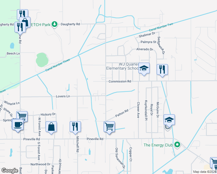 map of restaurants, bars, coffee shops, grocery stores, and more near 20041 Commission Road in Long Beach