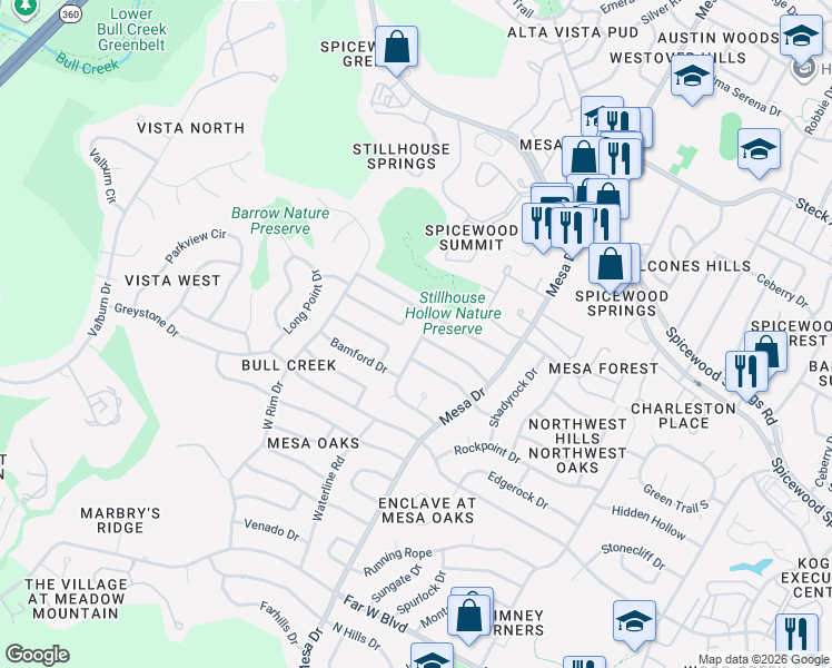 map of restaurants, bars, coffee shops, grocery stores, and more near 4207 Burney Drive in Austin
