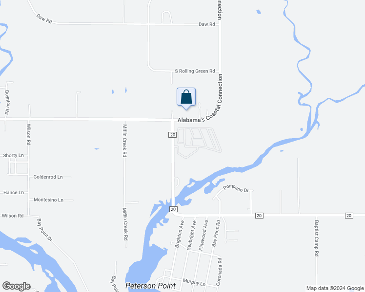 map of restaurants, bars, coffee shops, grocery stores, and more near 24711 County Road 20 in Elberta