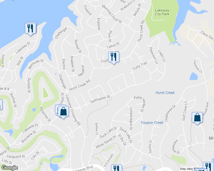 map of restaurants, bars, coffee shops, grocery stores, and more near 351 Fantail Loop in Lakeway