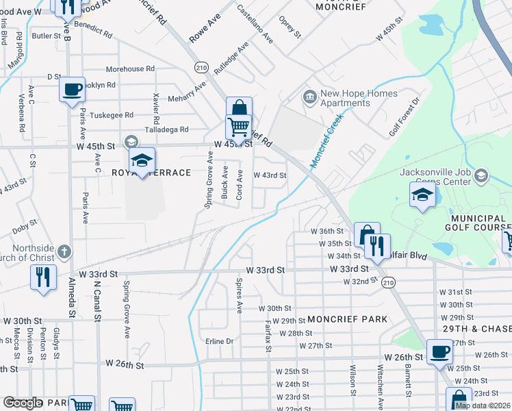 map of restaurants, bars, coffee shops, grocery stores, and more near 5236 Rita Street in Jacksonville