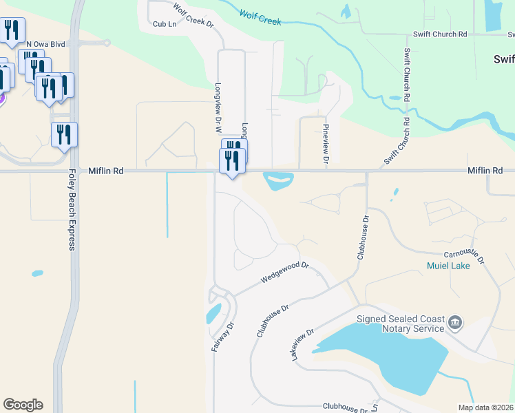 map of restaurants, bars, coffee shops, grocery stores, and more near 22400-22498 Alabama's Coastal Connection in Foley