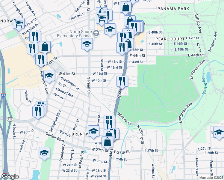map of restaurants, bars, coffee shops, grocery stores, and more near 148 West 40th Street in Jacksonville
