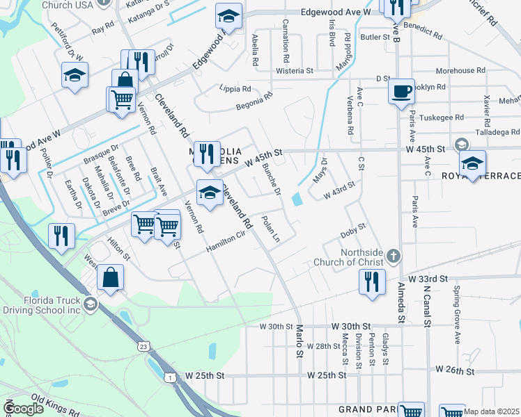 map of restaurants, bars, coffee shops, grocery stores, and more near 2744 Calloway Circle in Jacksonville