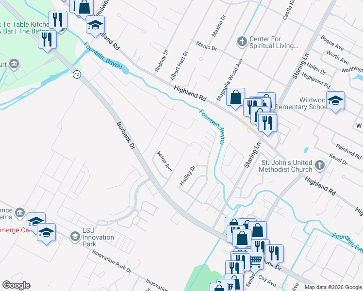 map of restaurants, bars, coffee shops, grocery stores, and more near 8639 Summer Grove Avenue in Baton Rouge