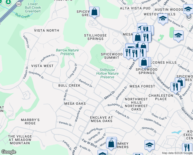 map of restaurants, bars, coffee shops, grocery stores, and more near 4207 Burney Drive in Austin