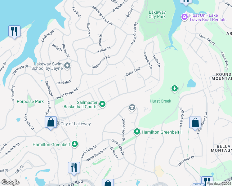 map of restaurants, bars, coffee shops, grocery stores, and more near 415 Fantail Loop in Lakeway