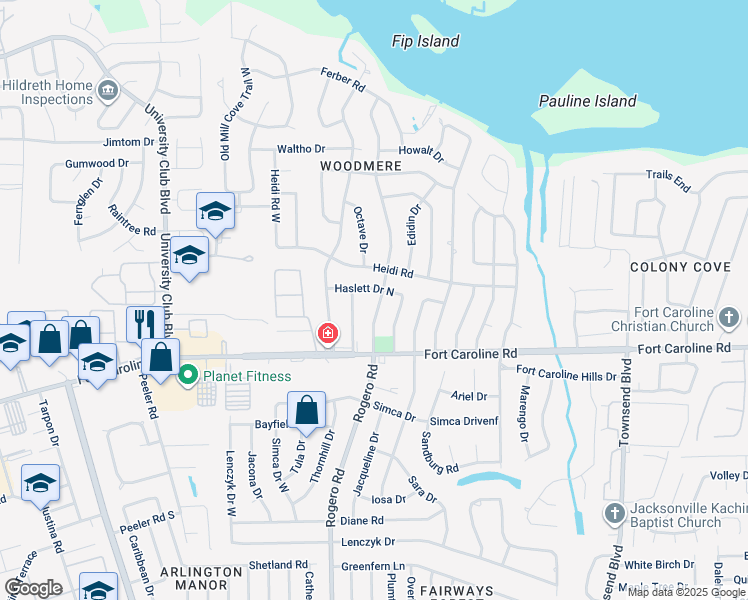 map of restaurants, bars, coffee shops, grocery stores, and more near 3770 Rogero Road in Jacksonville