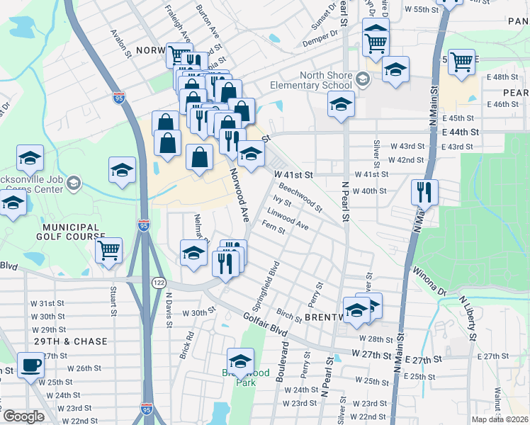 map of restaurants, bars, coffee shops, grocery stores, and more near 682 Ivy Street in Jacksonville