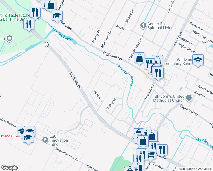 map of restaurants, bars, coffee shops, grocery stores, and more near 8639 Summer Grove Avenue in Baton Rouge