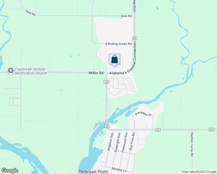 map of restaurants, bars, coffee shops, grocery stores, and more near 24711 County Road 20 in Elberta