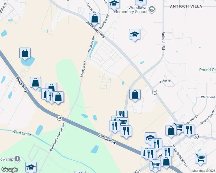 map of restaurants, bars, coffee shops, grocery stores, and more near 15725 Long Farm Road in Baton Rouge