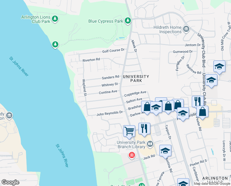 map of restaurants, bars, coffee shops, grocery stores, and more near 5448 Contina Avenue in Jacksonville