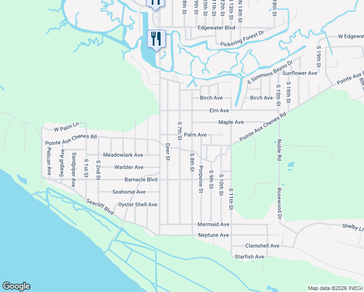 map of restaurants, bars, coffee shops, grocery stores, and more near 1900 South 7th Street in Ocean Springs