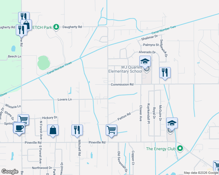 map of restaurants, bars, coffee shops, grocery stores, and more near 20041 Commission Road in Long Beach