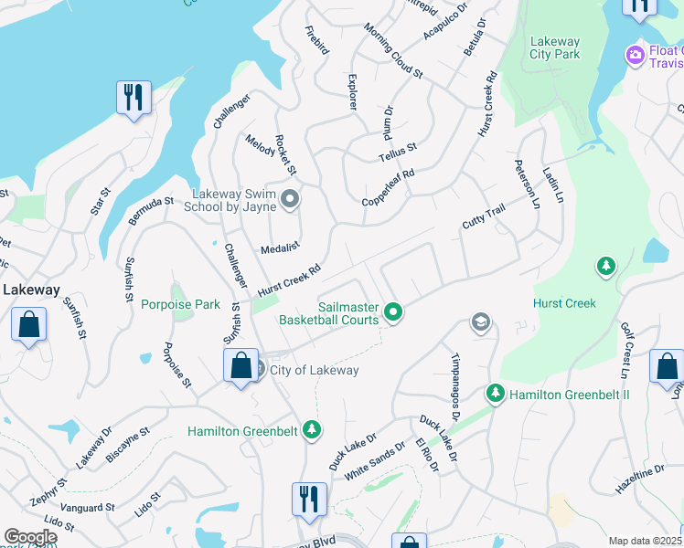 map of restaurants, bars, coffee shops, grocery stores, and more near 275 Mooring Circle in Lakeway