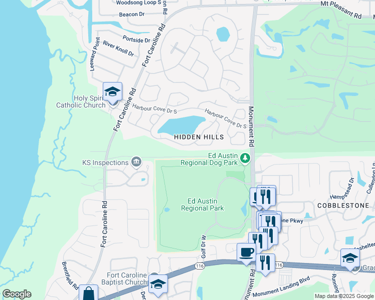 map of restaurants, bars, coffee shops, grocery stores, and more near 11959 Arbor Lake Drive in Jacksonville