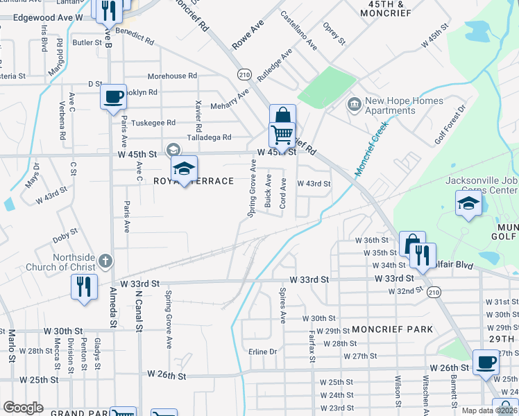 map of restaurants, bars, coffee shops, grocery stores, and more near 1873 West 41st Street in Jacksonville