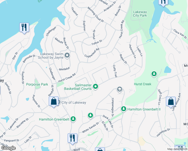 map of restaurants, bars, coffee shops, grocery stores, and more near 351 Fantail Loop in Lakeway