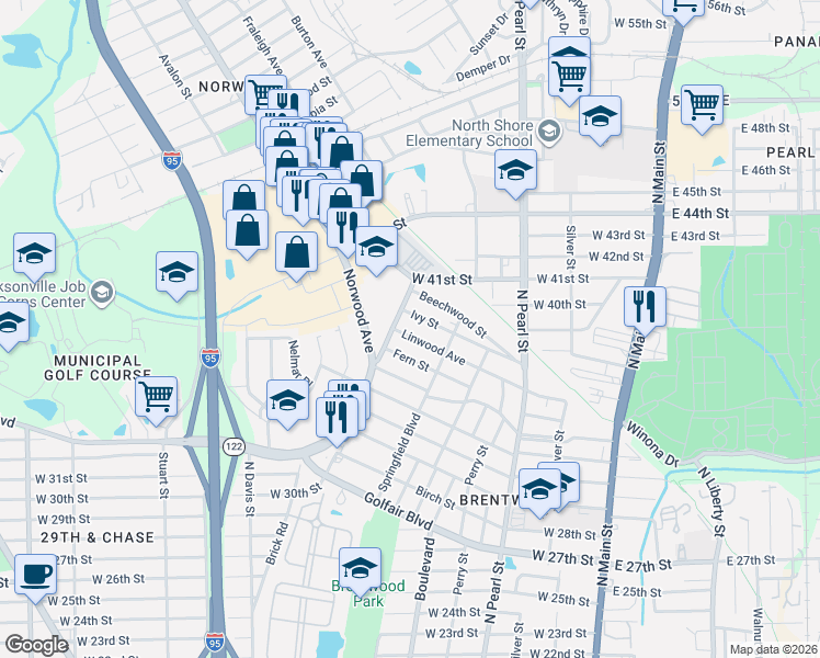map of restaurants, bars, coffee shops, grocery stores, and more near 682 Ivy Street in Jacksonville
