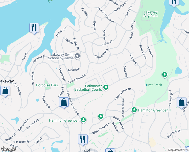 map of restaurants, bars, coffee shops, grocery stores, and more near 275 Mooring Circle in Lakeway