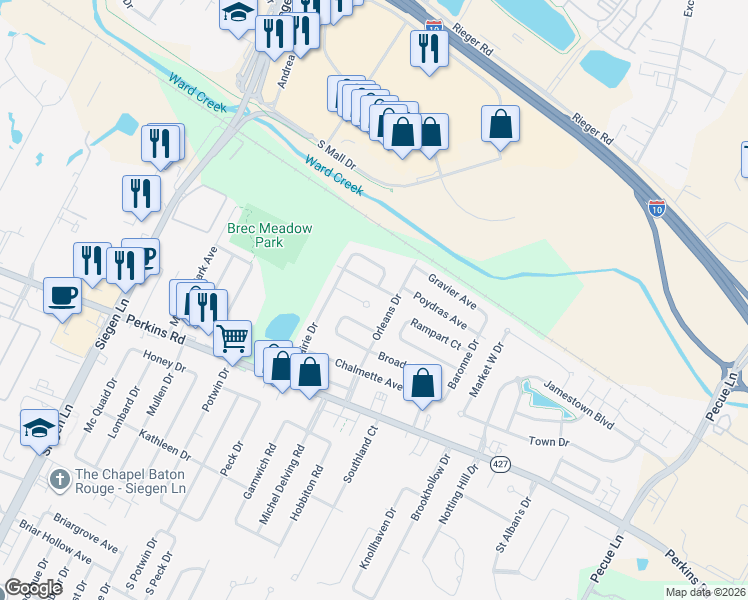 map of restaurants, bars, coffee shops, grocery stores, and more near 13764 Dumaine Avenue in Baton Rouge