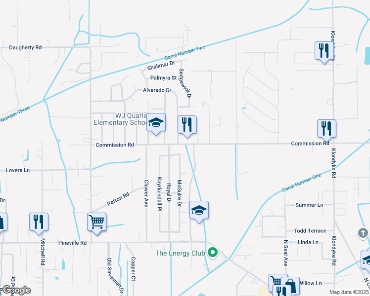 map of restaurants, bars, coffee shops, grocery stores, and more near 19165 Commission Road in Long Beach