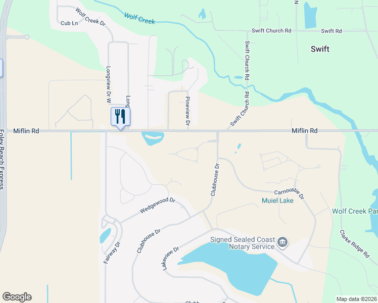 map of restaurants, bars, coffee shops, grocery stores, and more near 22740 Inverness Way in Foley