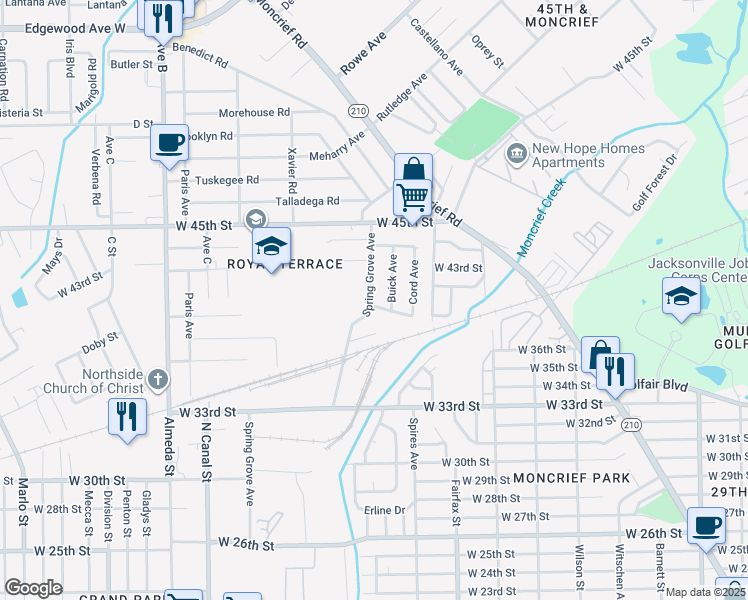 map of restaurants, bars, coffee shops, grocery stores, and more near 1873 West 41st Street in Jacksonville