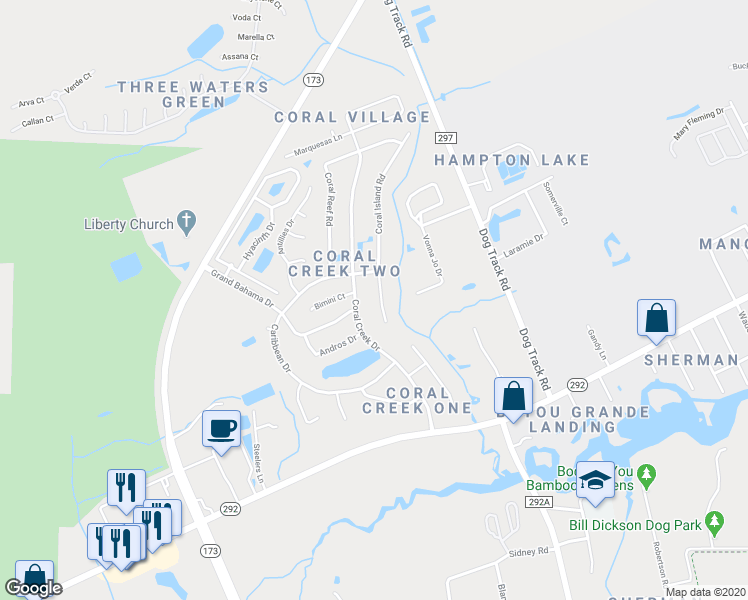 map of restaurants, bars, coffee shops, grocery stores, and more near 1913 Coral Island Road in Pensacola
