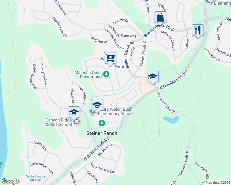 map of restaurants, bars, coffee shops, grocery stores, and more near 2903 Grimes Ranch Road in Austin
