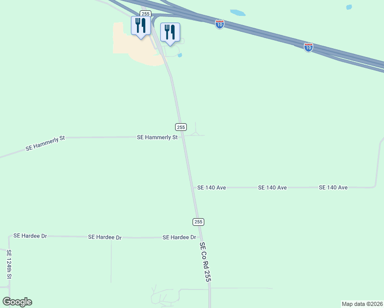 map of restaurants, bars, coffee shops, grocery stores, and more near 3675 County Road 255 in Lee
