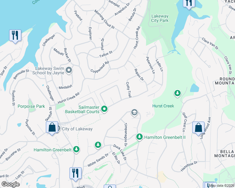map of restaurants, bars, coffee shops, grocery stores, and more near 407 Fantail Loop in Lakeway