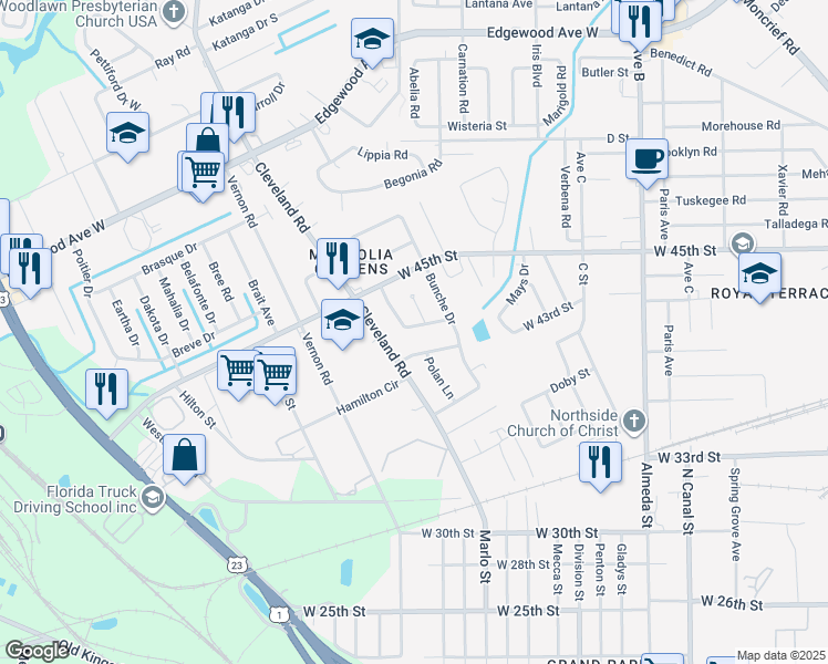 map of restaurants, bars, coffee shops, grocery stores, and more near 2744 Calloway Circle in Jacksonville