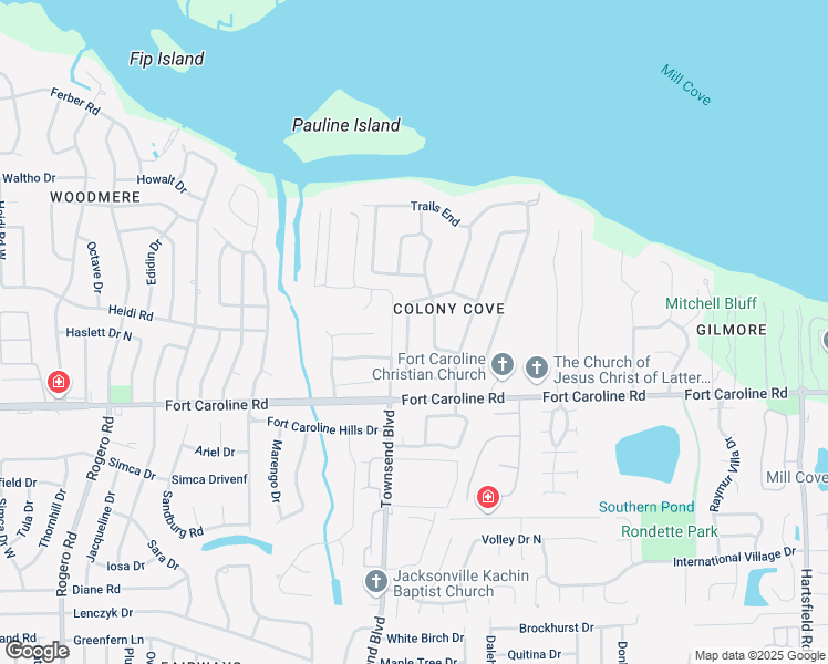 map of restaurants, bars, coffee shops, grocery stores, and more near 3723 Buckskin Trail West in Jacksonville