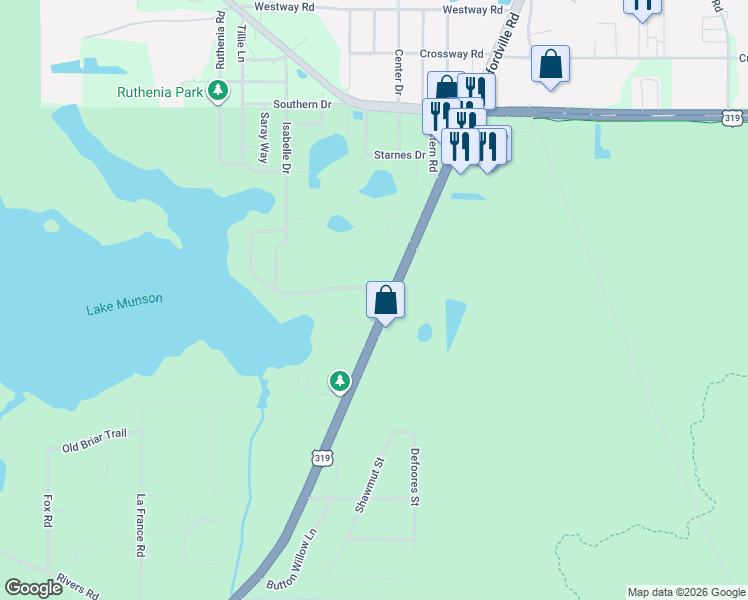 map of restaurants, bars, coffee shops, grocery stores, and more near 5474 Crawfordville Road in Tallahassee