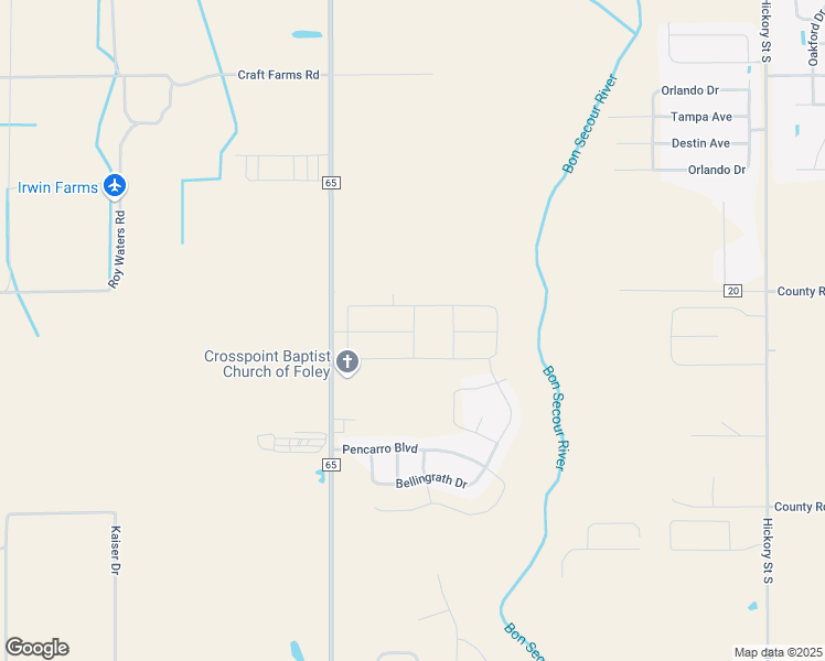 map of restaurants, bars, coffee shops, grocery stores, and more near Gallica Lane in Foley