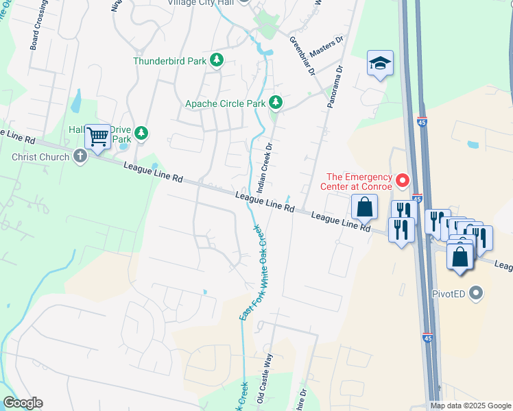 map of restaurants, bars, coffee shops, grocery stores, and more near 1799 League Line Road in Conroe