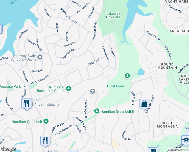 map of restaurants, bars, coffee shops, grocery stores, and more near 502 Cutty Trail in Lakeway