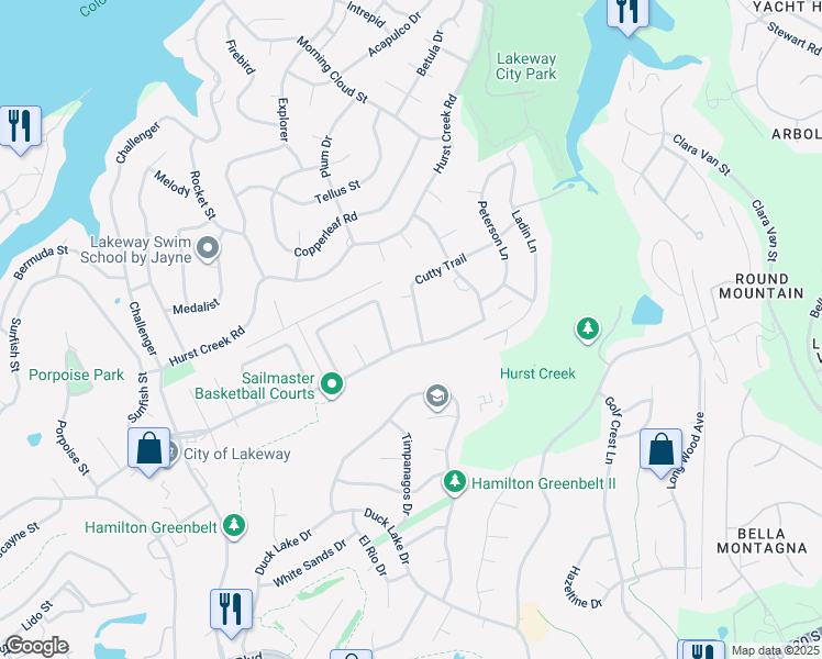 map of restaurants, bars, coffee shops, grocery stores, and more near 502 Cutty Trail in Lakeway