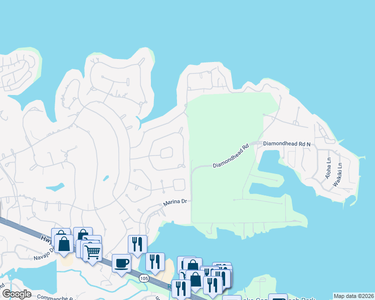 map of restaurants, bars, coffee shops, grocery stores, and more near 145 Park Way in Montgomery