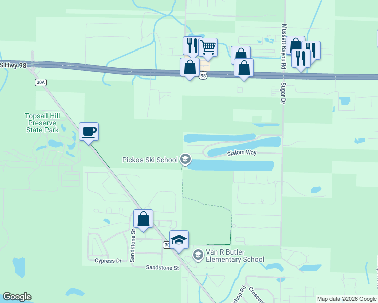 map of restaurants, bars, coffee shops, grocery stores, and more near 74 Jump Street in Santa Rosa Beach