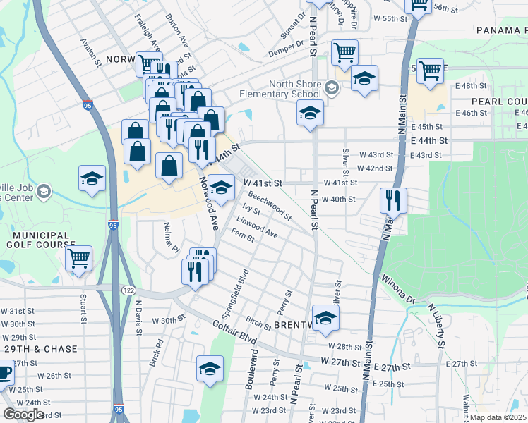 map of restaurants, bars, coffee shops, grocery stores, and more near 617 Ivy Street in Jacksonville
