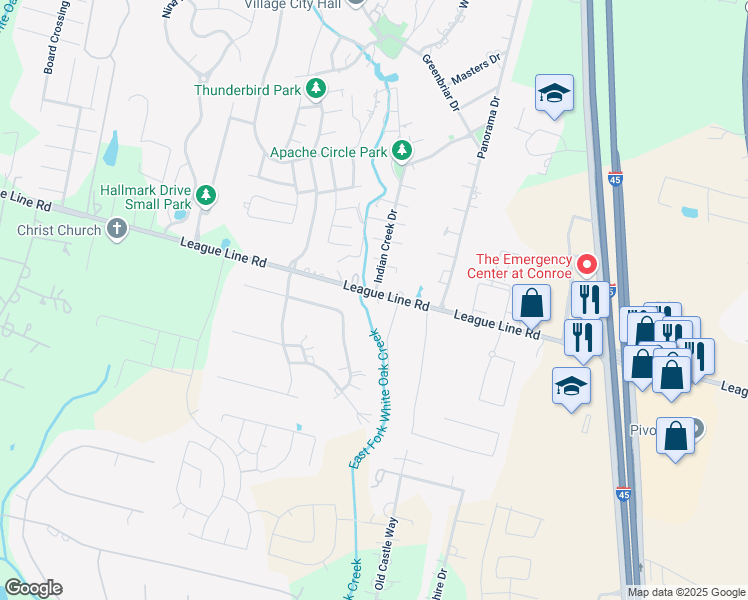 map of restaurants, bars, coffee shops, grocery stores, and more near 1799 League Line Road in Conroe