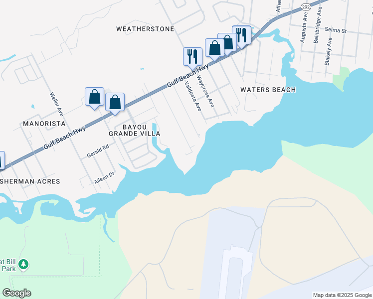 map of restaurants, bars, coffee shops, grocery stores, and more near 2553 Gulf Breeze Avenue in Pensacola